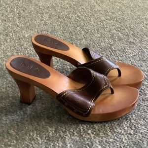 MIA Brown Leather Thong Heeled Sandals